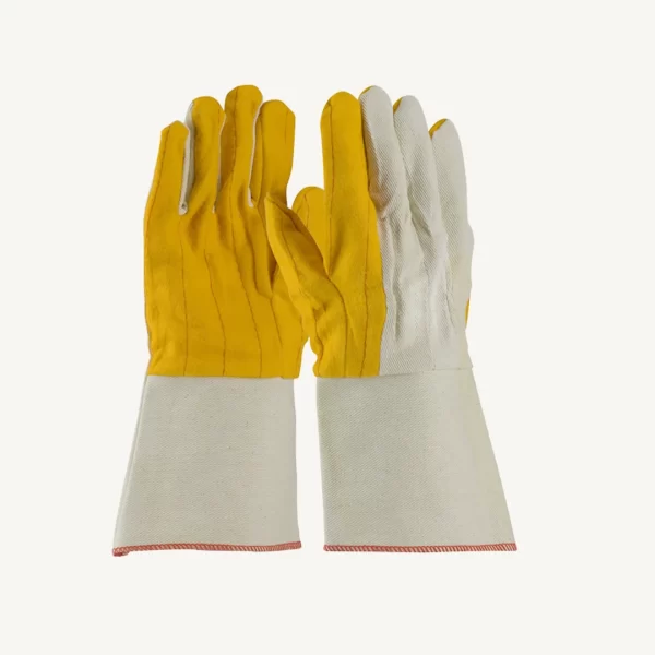 white and yellow coloured Hot Mill Gloves With Canvas Cuff Chore