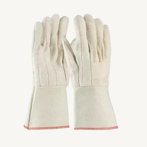 white coloured Hot Mill Gloves With Canvas Cuff Chore