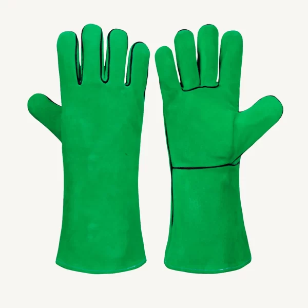 Green Cowhide Split Leather Welding Gloves With Piping