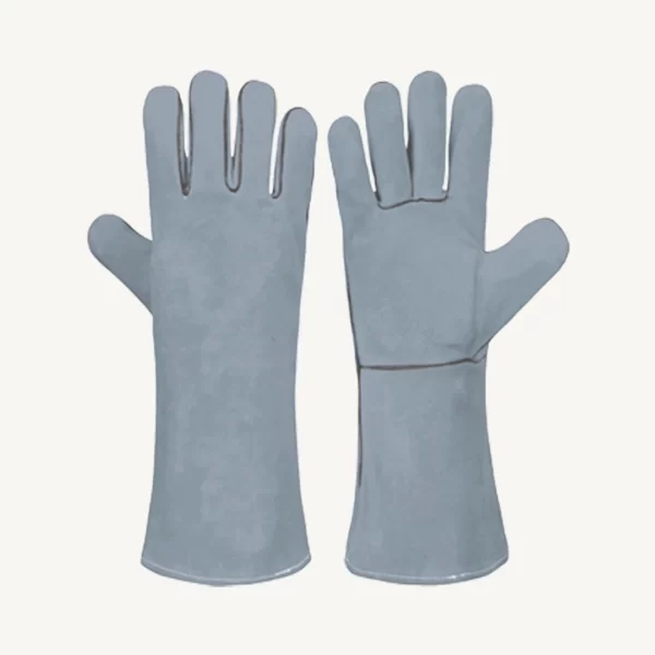 Grey Cowhide Split Leather Welding Gloves With Piping