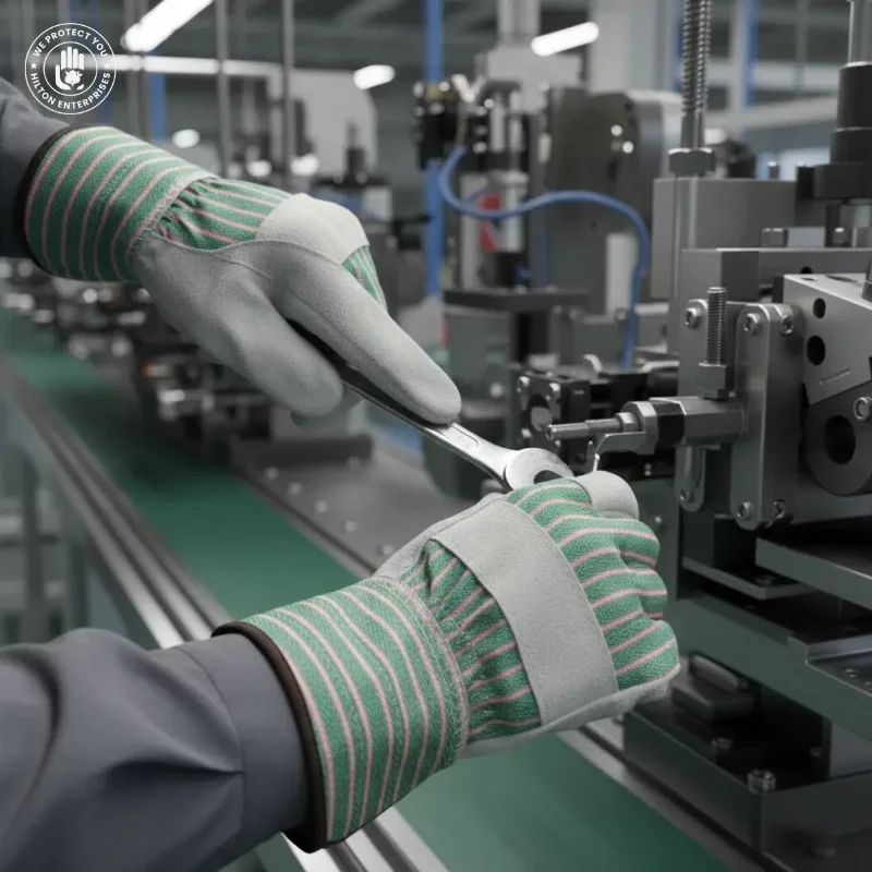 Single Palm Canvas Back Glove (Green & Grey)