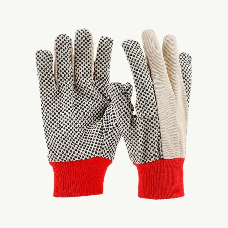 Drill Fabric Gloves (Red Wrist & Black Dots)