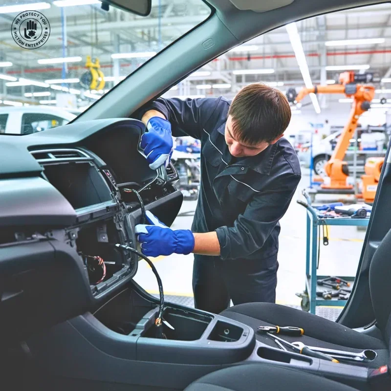 Grain Leather Assembling Gloves (Blue)