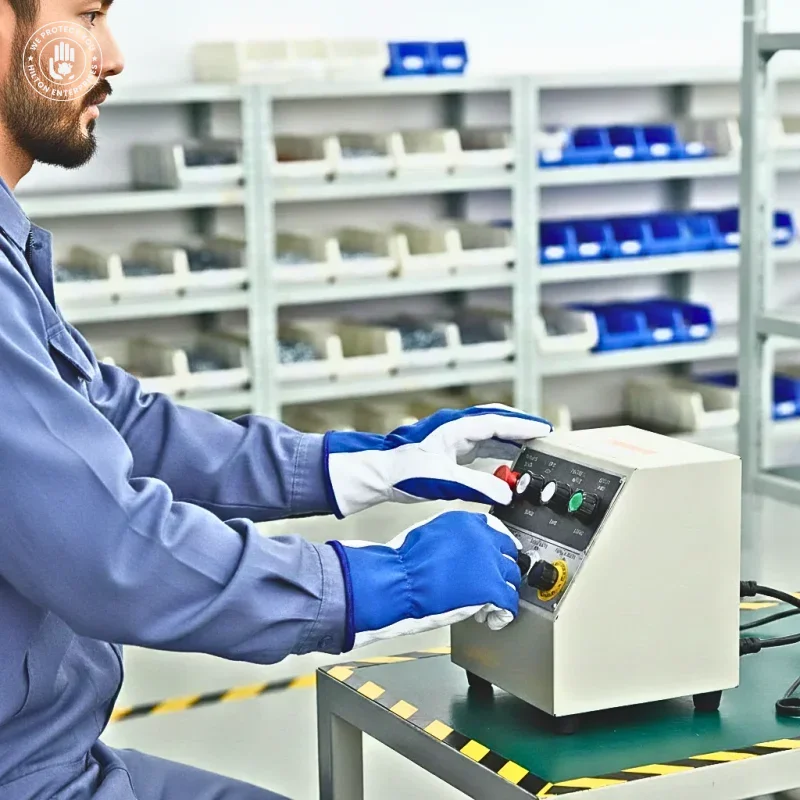 Grain Leather Assembling Gloves (Blue)