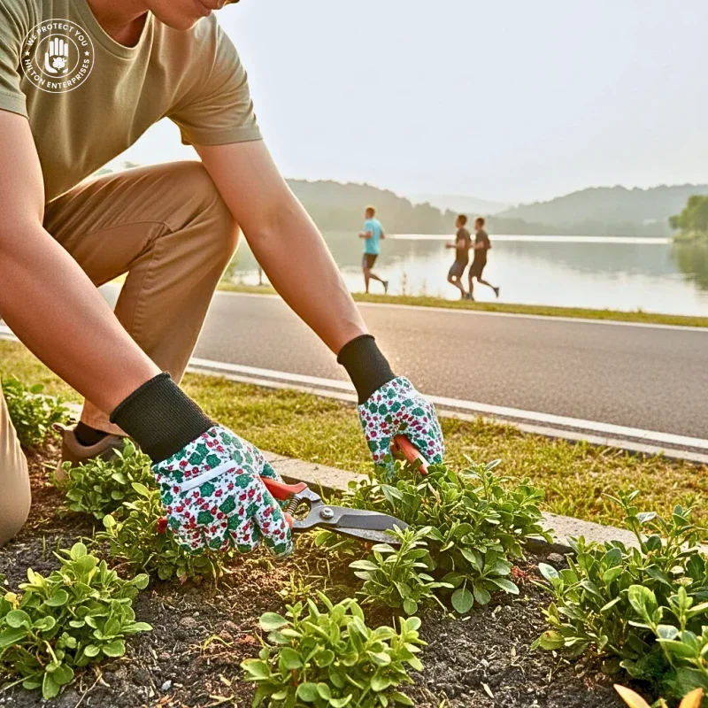 Floral Gardening Gloves (Teal/Mint Green dotted)