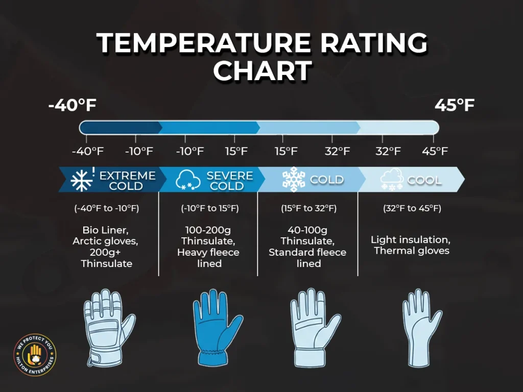winter work gloves temperature rating guide chart extreme cold arctic sub zero freezer