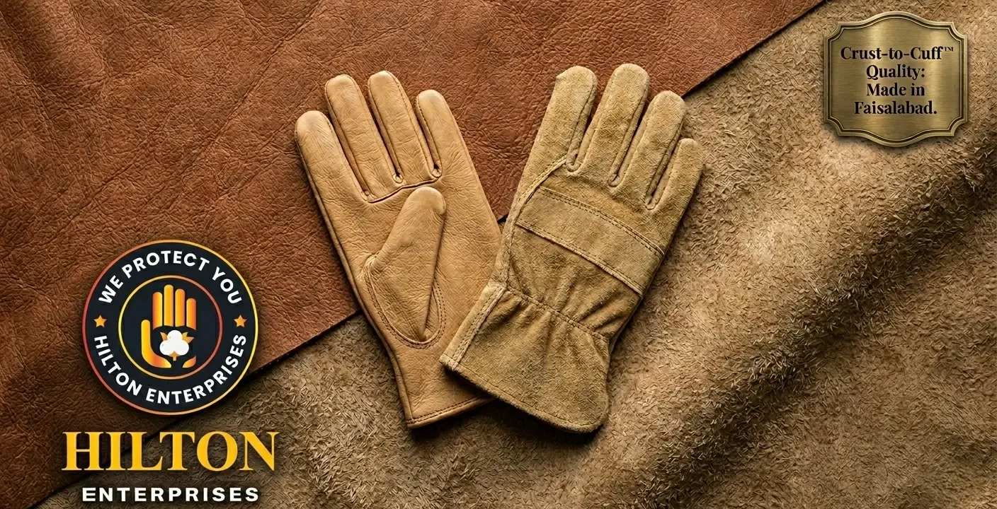 Hilton Glove full grain goatskin vs split cowhide leather work gloves comparison made in Faisalabad