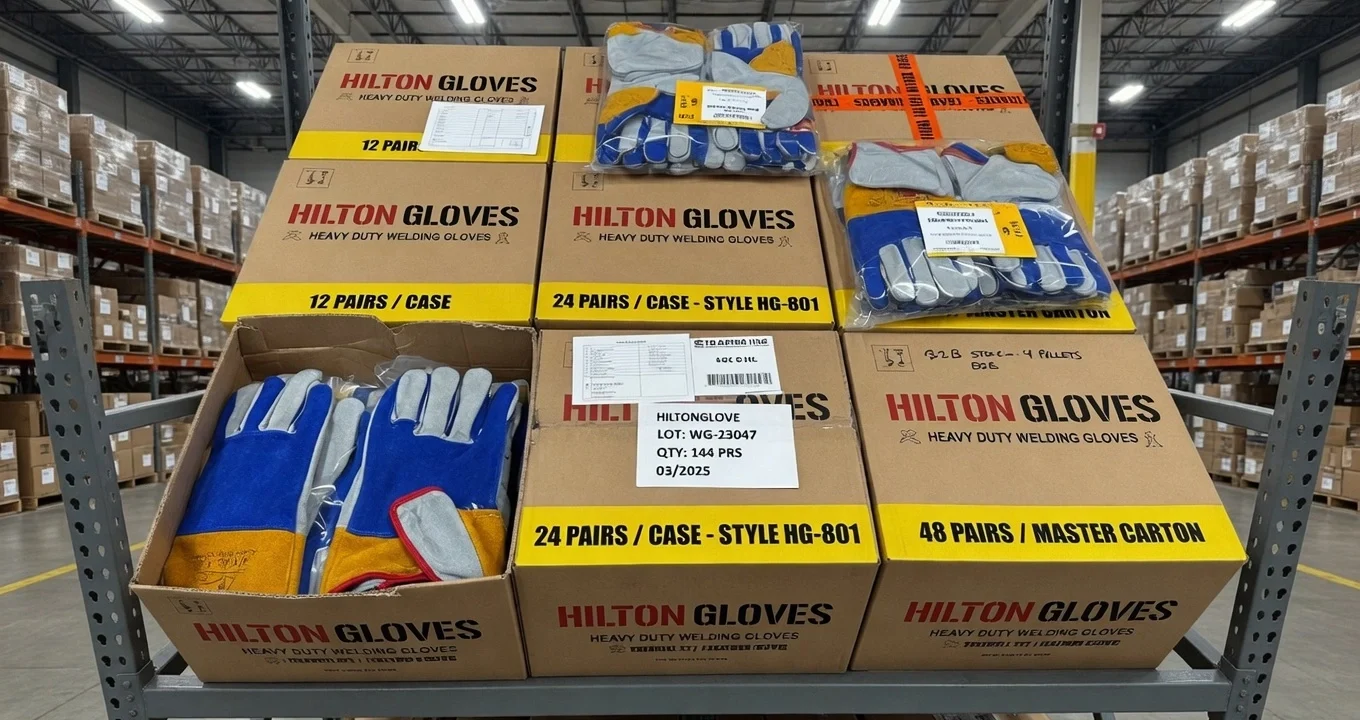 Bulk welding gloves in industrial packaging for B2B buyers