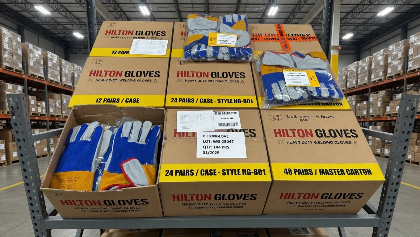 Bulk welding gloves in industrial packaging for B2B buyers