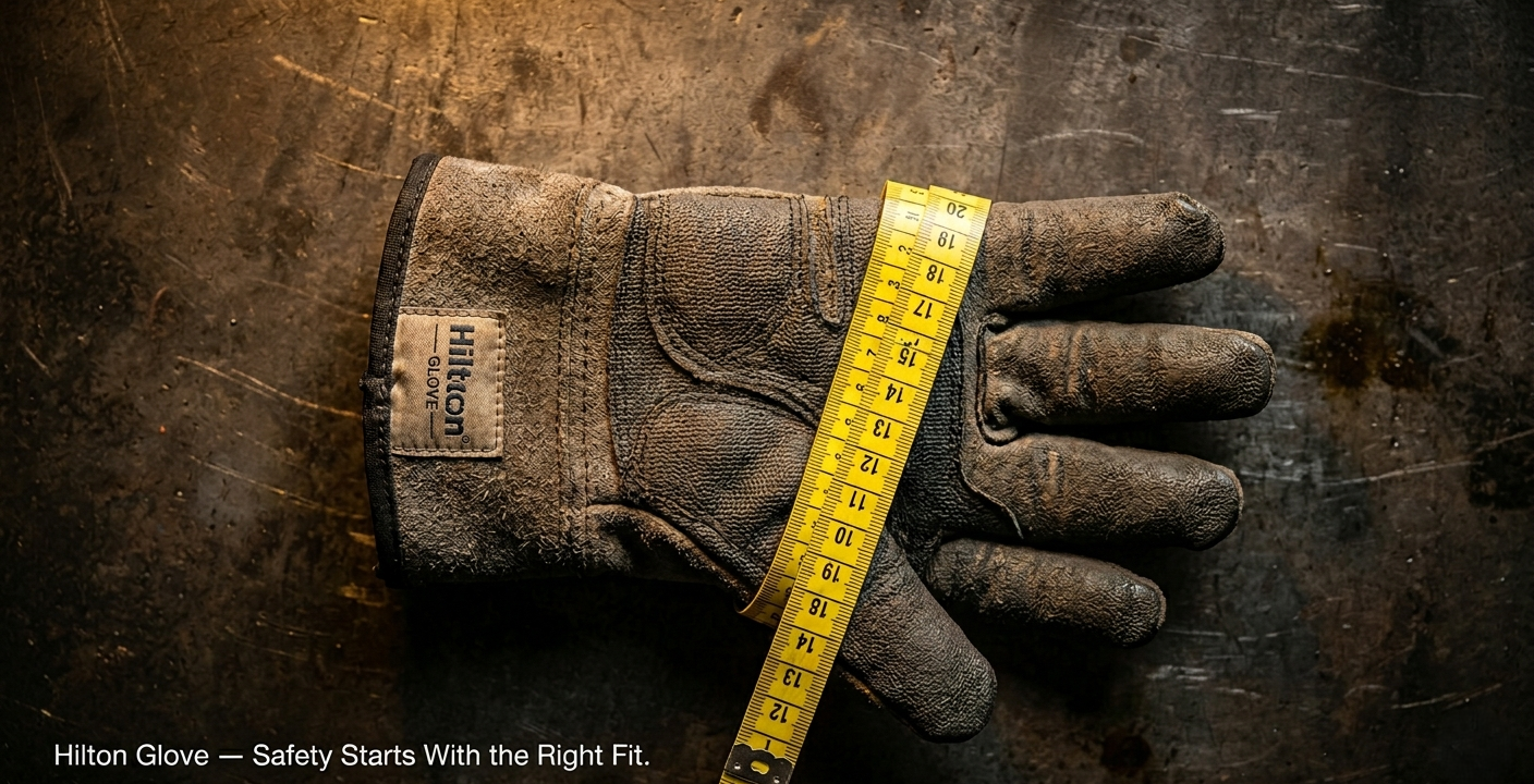 Industrial worker measuring hand circumference with a flexible tape measure to find the correct work glove size for safety and protection