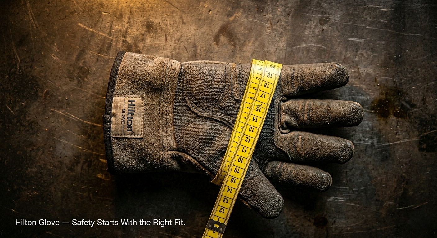 Industrial worker measuring hand circumference with a flexible tape measure to find the correct work glove size for safety and protection