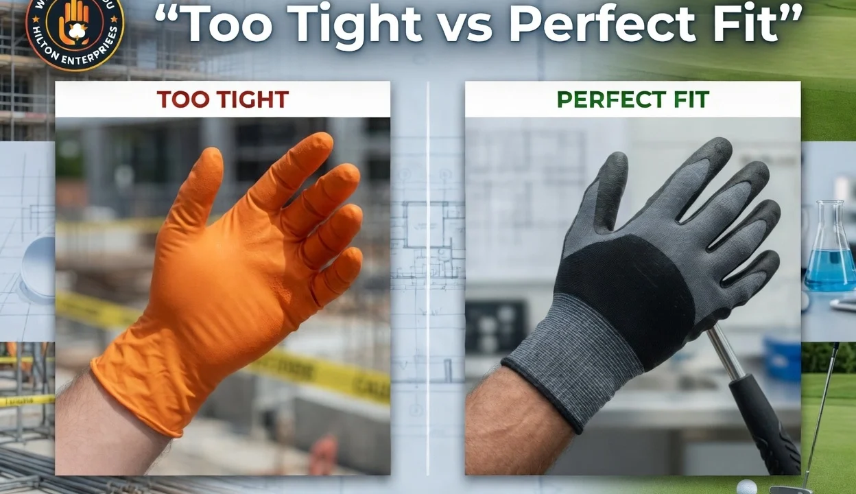 Importance of glove size – comparison of too tight vs perfectly fitted work gloves on hands