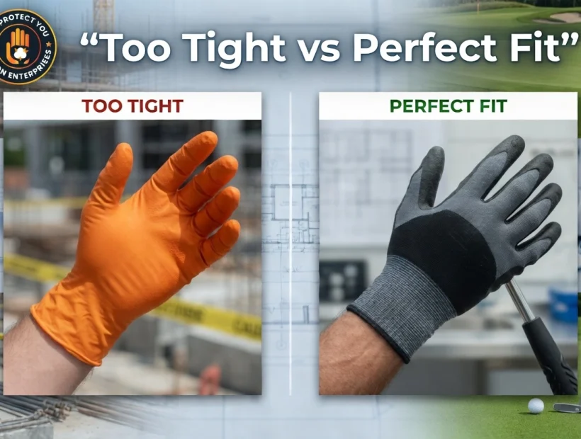 Importance of glove size – comparison of too tight vs perfectly fitted work gloves on hands